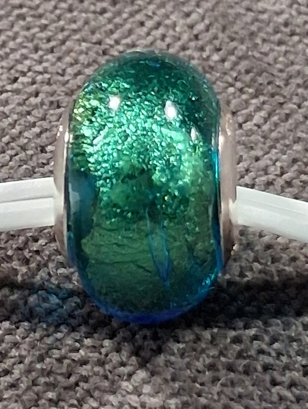 Persona 925 Sterling Silver Murano Glass Blue + Green Iridescent Bead Charm VG